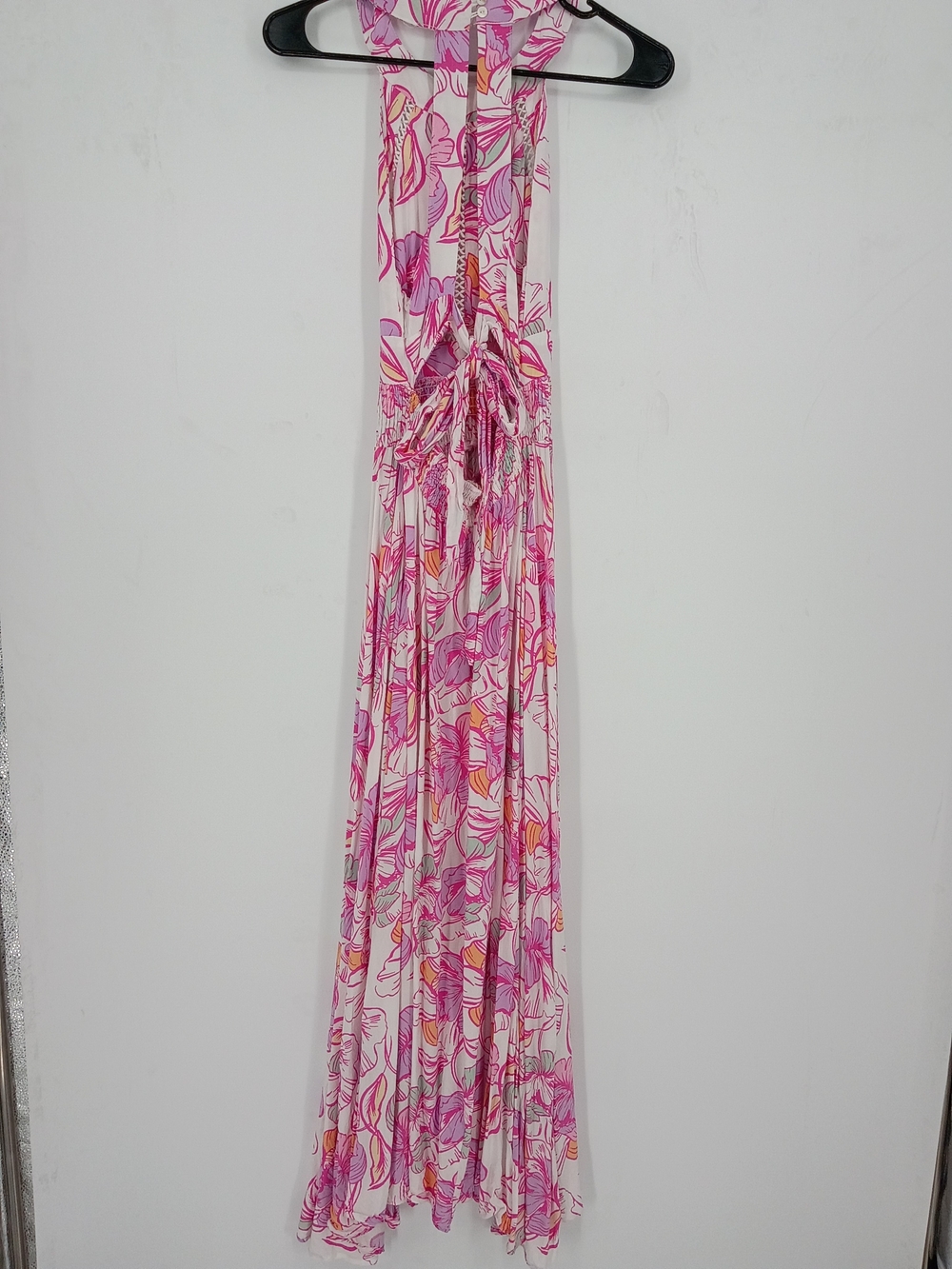 Abel The Label Sleeveless Pink Floral Halter Maxi Dress with Smocked Waistband - Picture 2 of 7